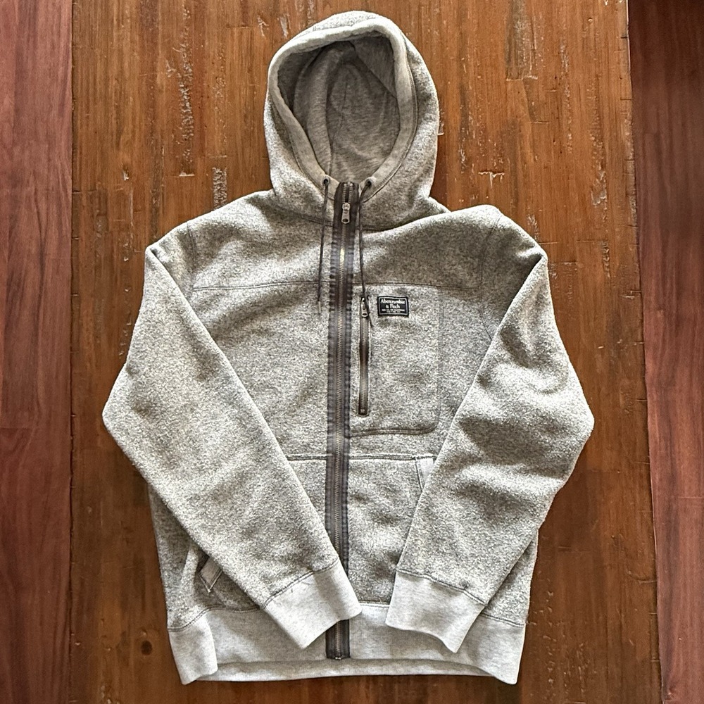 Abercrombie & Fitch Sherpa Lined Full Zip Hoodie Mens‎ Large Gray Heavy Fleece